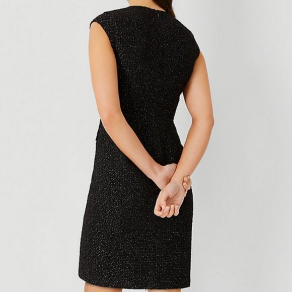 EUC Ann Taylor Black Shimmer Tweed Sheath Dress with Pockets | Size 10 Petite - Picture 3 of 11